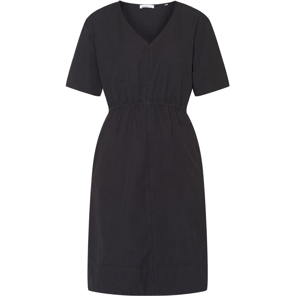 V-neck slub yarn short sleeve midi dress - GOTS/Vegan - Black Jet