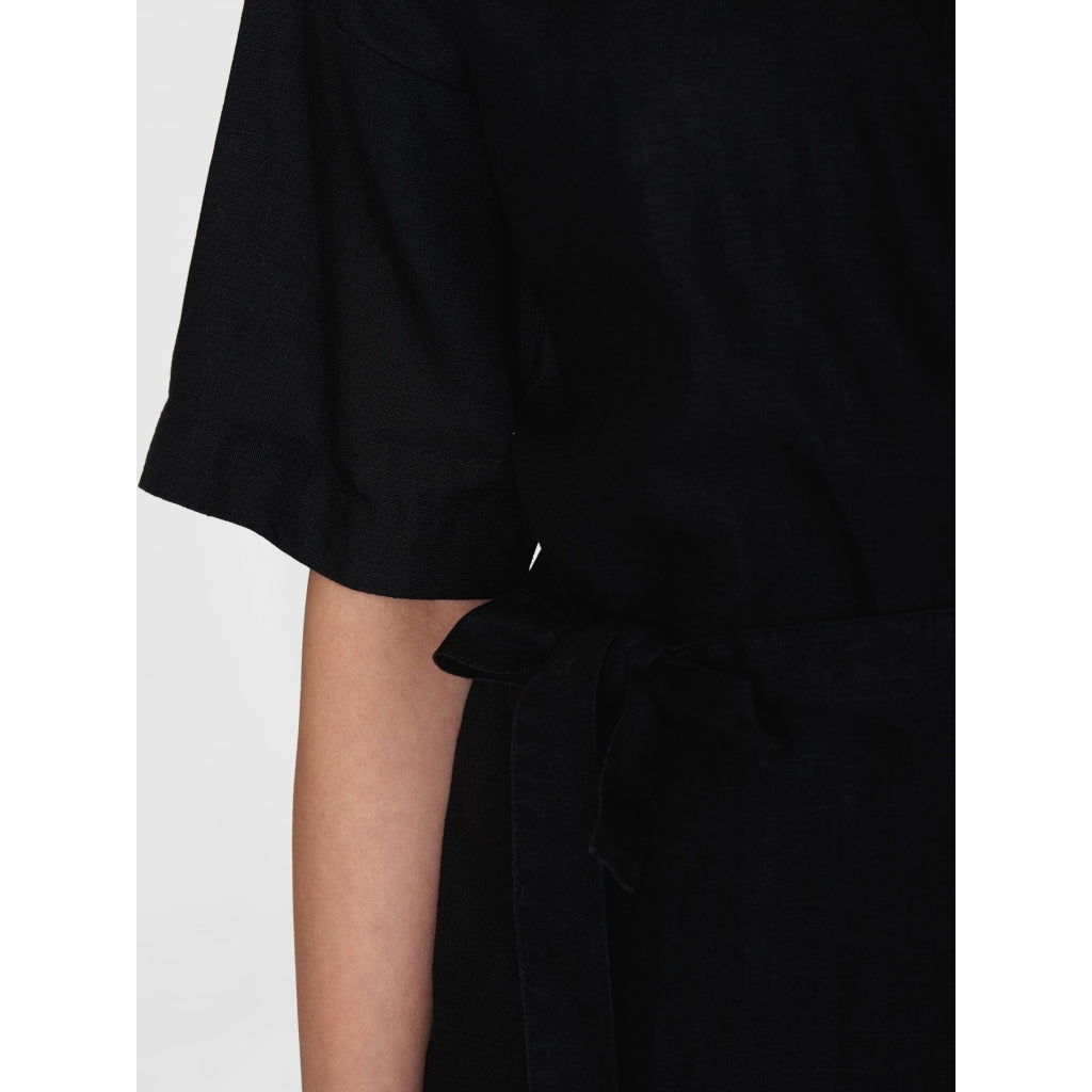 Linen Short Sleeved Wrap Dress - GOTS/Vegan - Black Jet