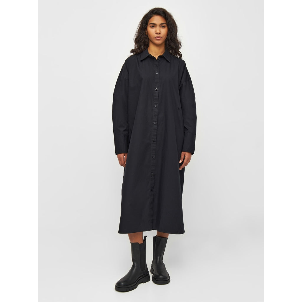 Poplin Wrap Shirt Dress - GOTS/Vegan - Black Jet