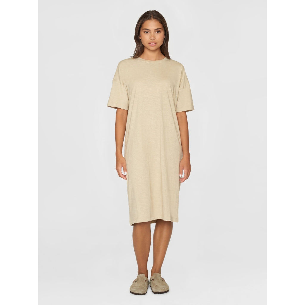 Loose fit midi boat neck jersey dress - Light feather gray