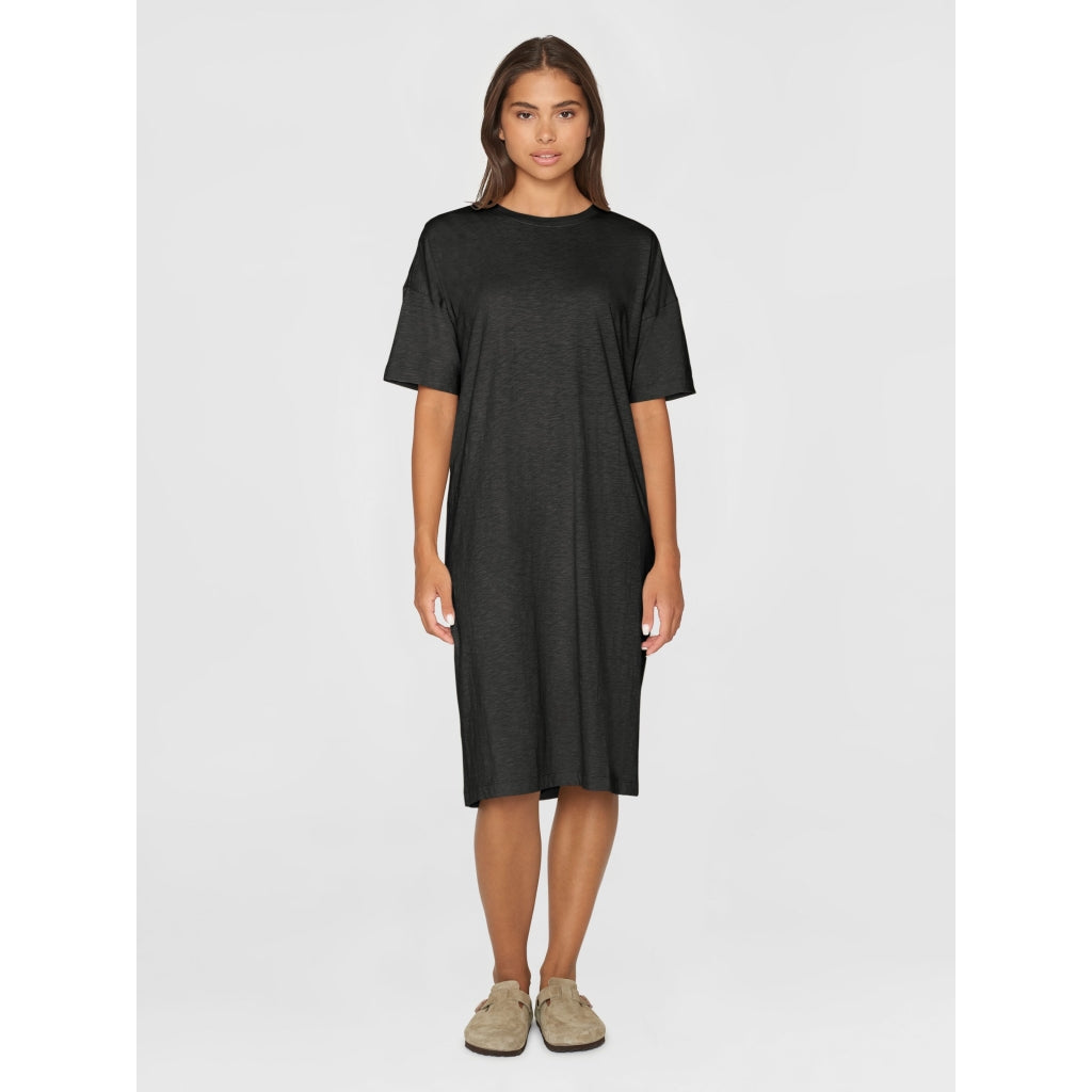 Loose fit midi boat neck jersey dress - Black Jet