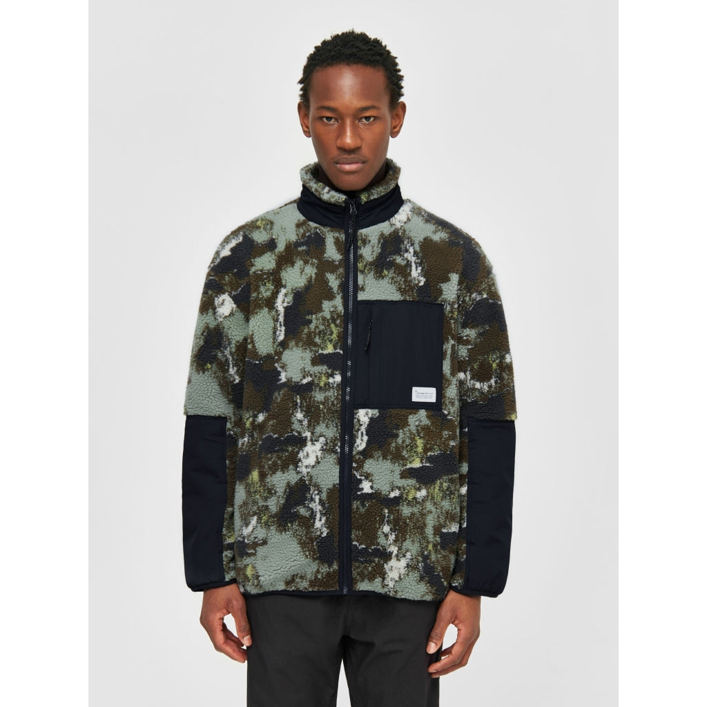 Oversized Jaquard Sherpa Jacket - GRS/Vegan - Green AOP