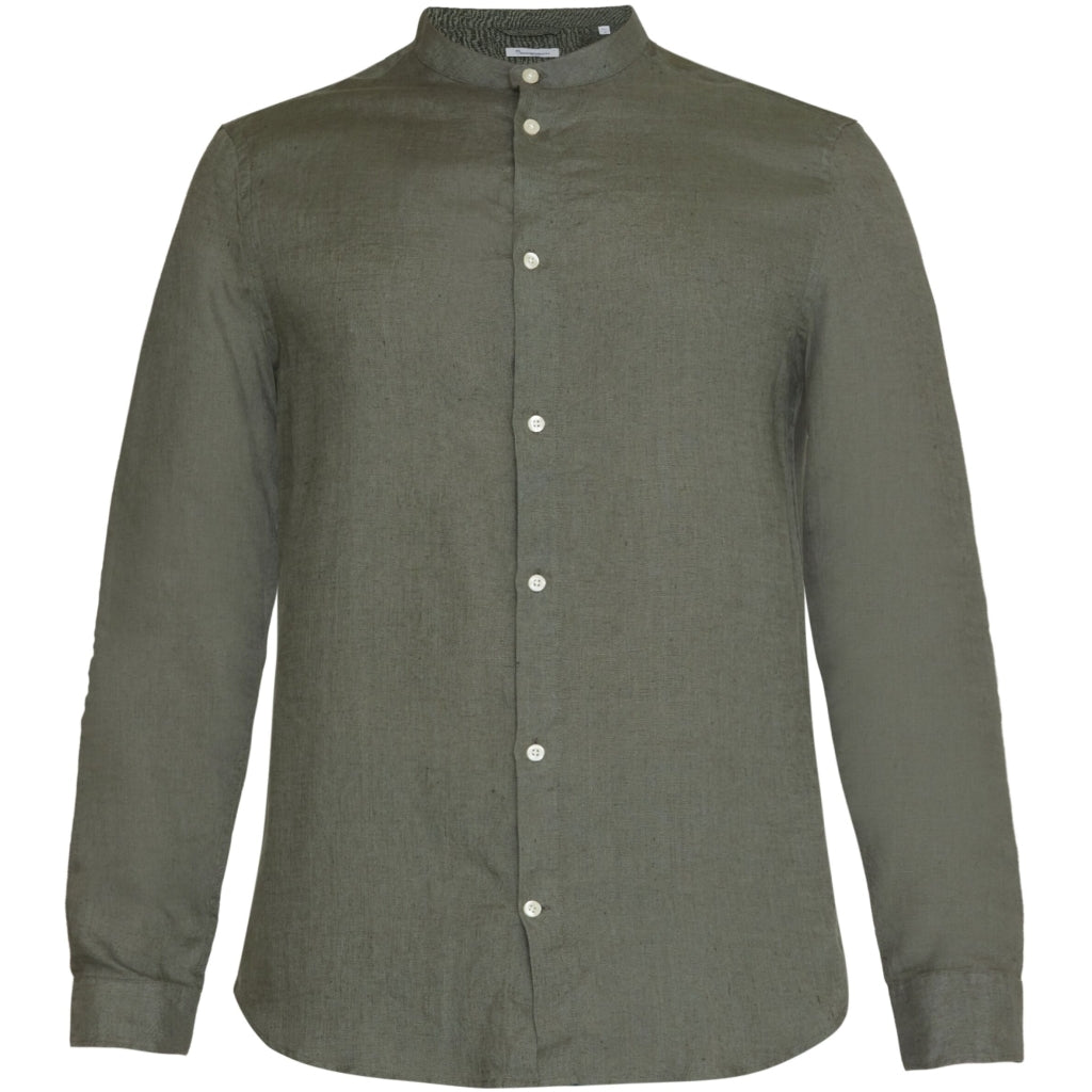 Custom Fit Linen Stand Collar Shirt GOTS/Vegan - Burned Olive