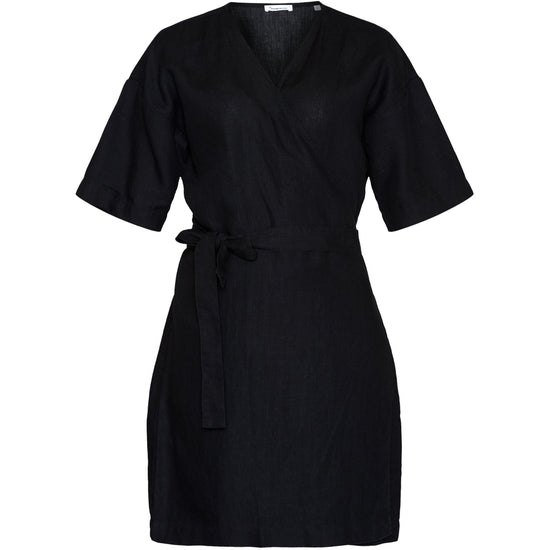 Linen Short Sleeved Wrap Dress - GOTS/Vegan - Black Jet