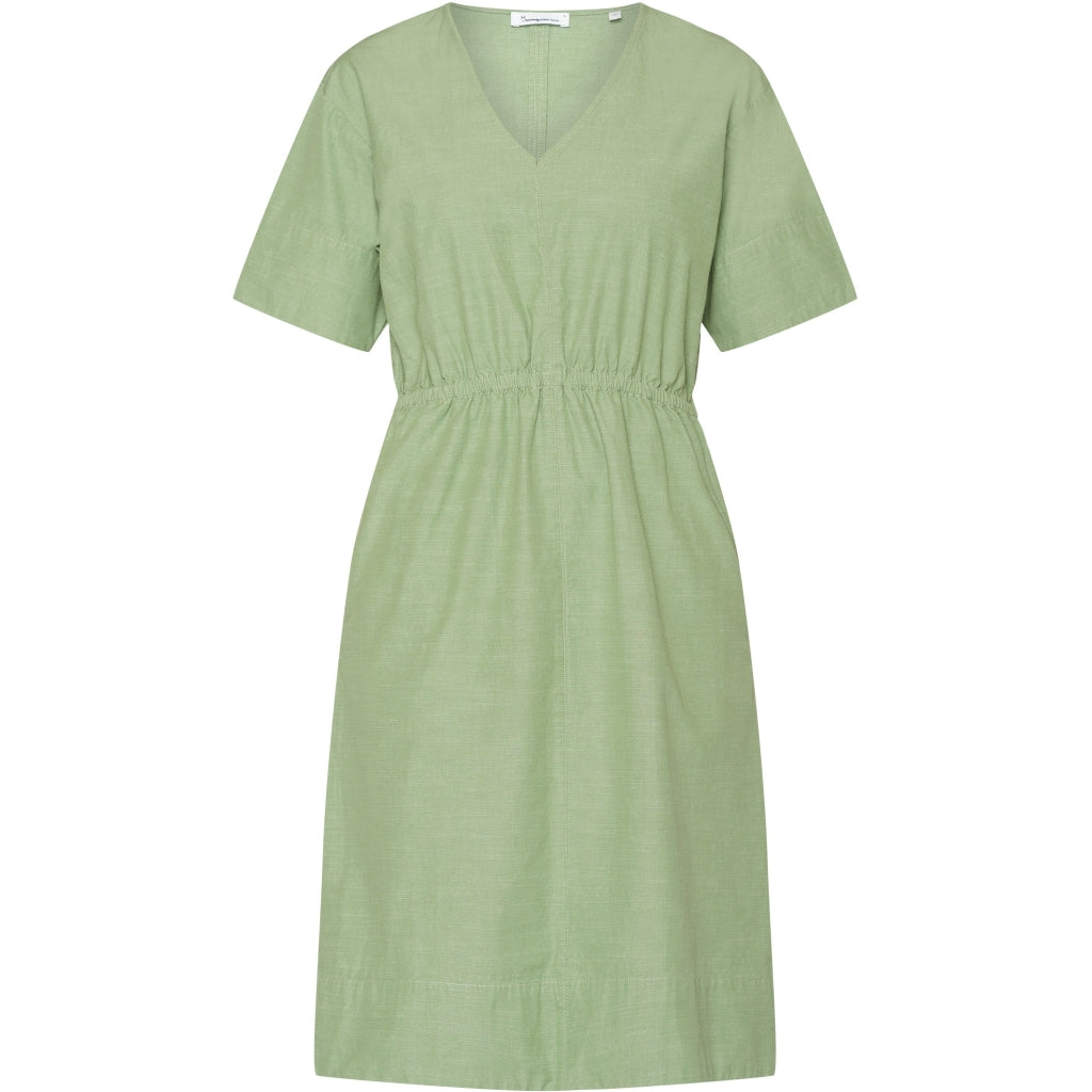 V-neck slub yarn short sleeve midi dress - GOTS/Vegan - Shale Green