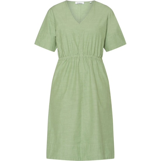 V-neck slub yarn short sleeve midi dress - GOTS/Vegan - Shale Green