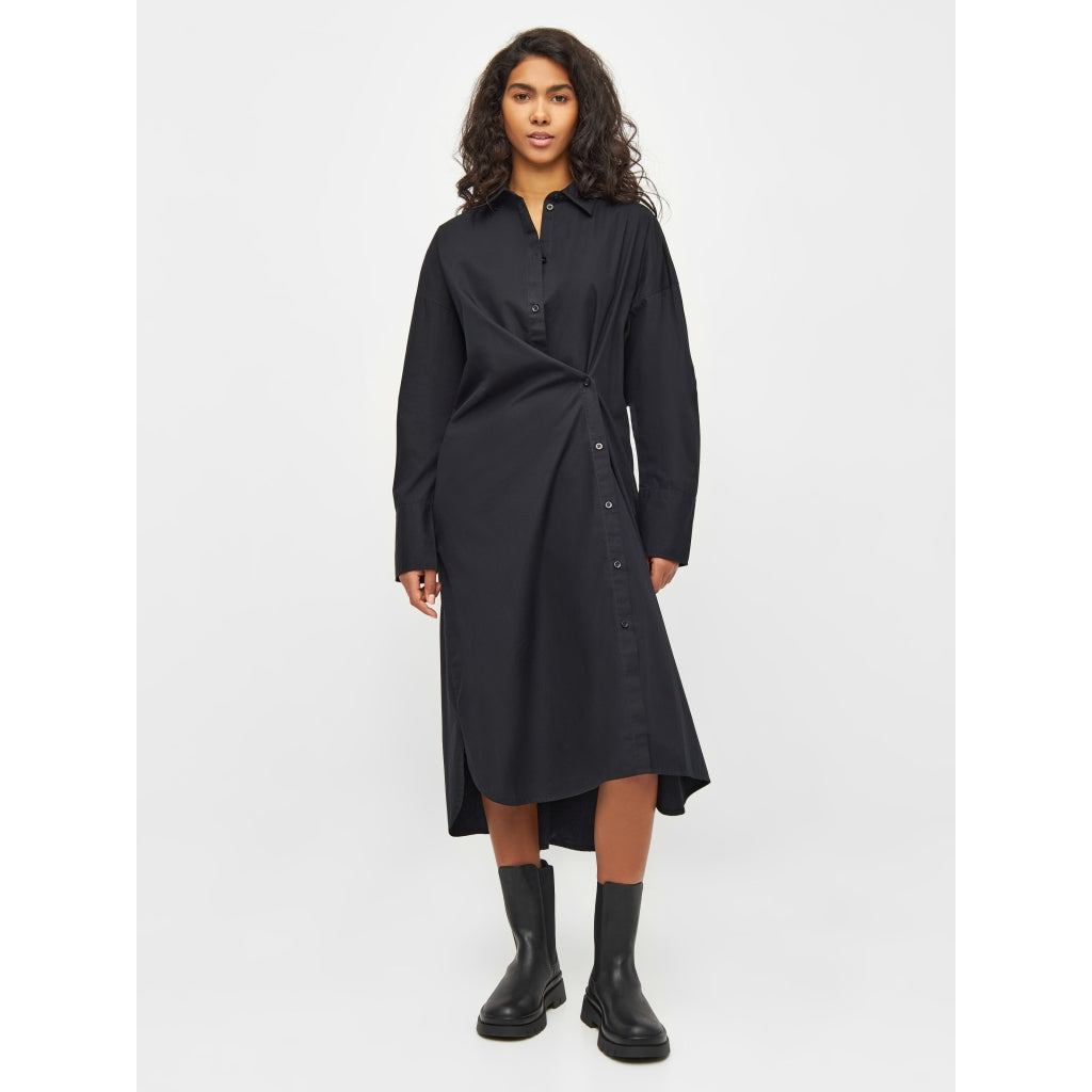 Poplin Wrap Shirt Dress - GOTS/Vegan - Black Jet