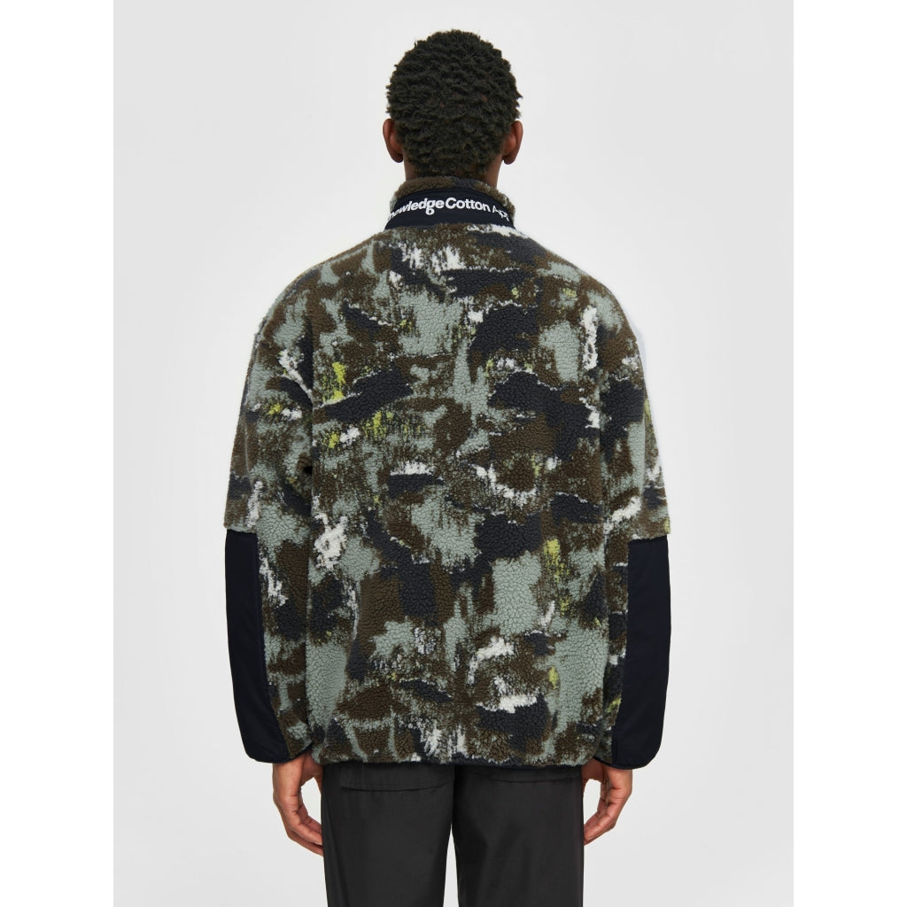 Oversized Jaquard Sherpa Jacket - GRS/Vegan - Green AOP