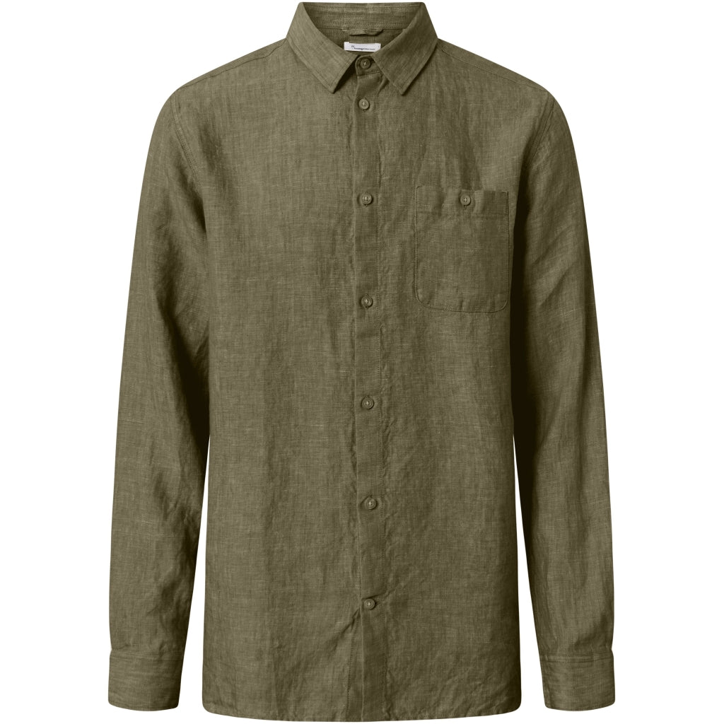 Linen Custom Fit LS Shirt - GOTS/Vegan - Burned Olive
