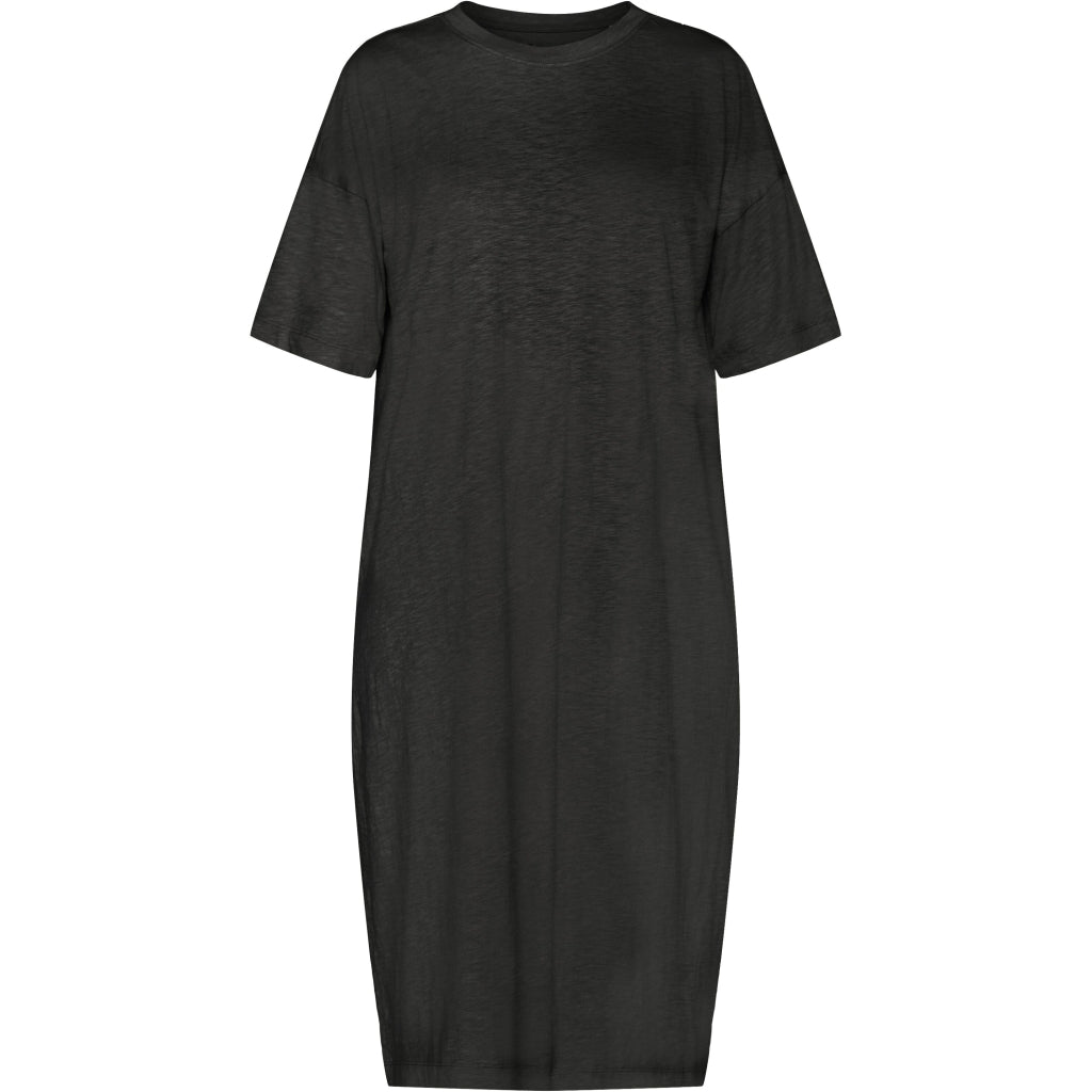 Loose fit midi boat neck jersey dress - Black Jet