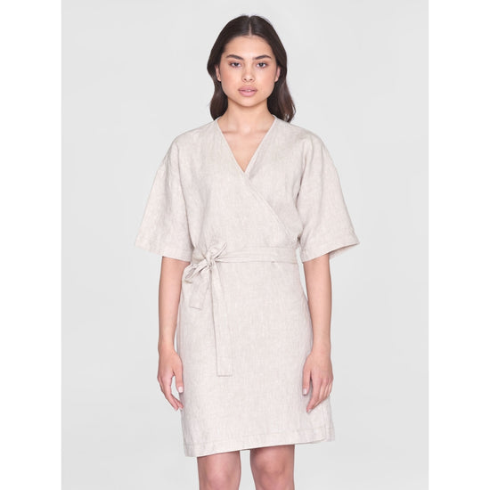 Linen short sleeved wrap dress - GOTS/Vegan - Light Feather Gray