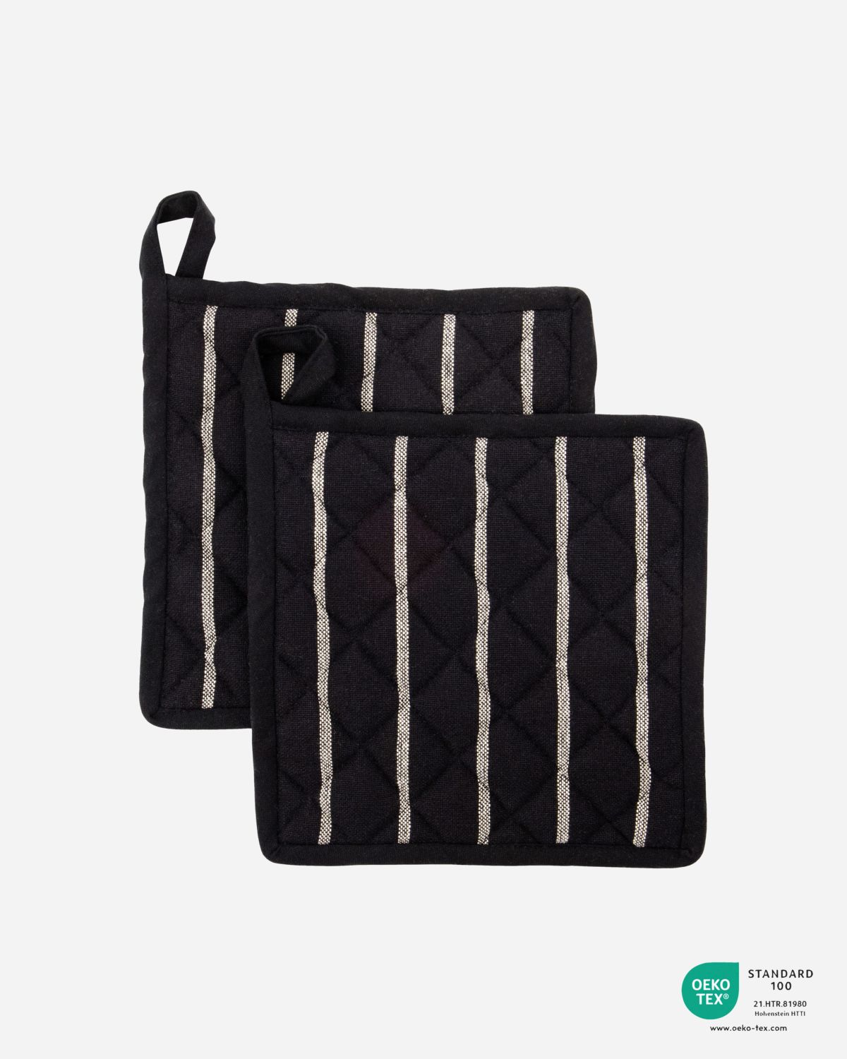 CHEF Potholders - Black with White Stripes - Set of 2
