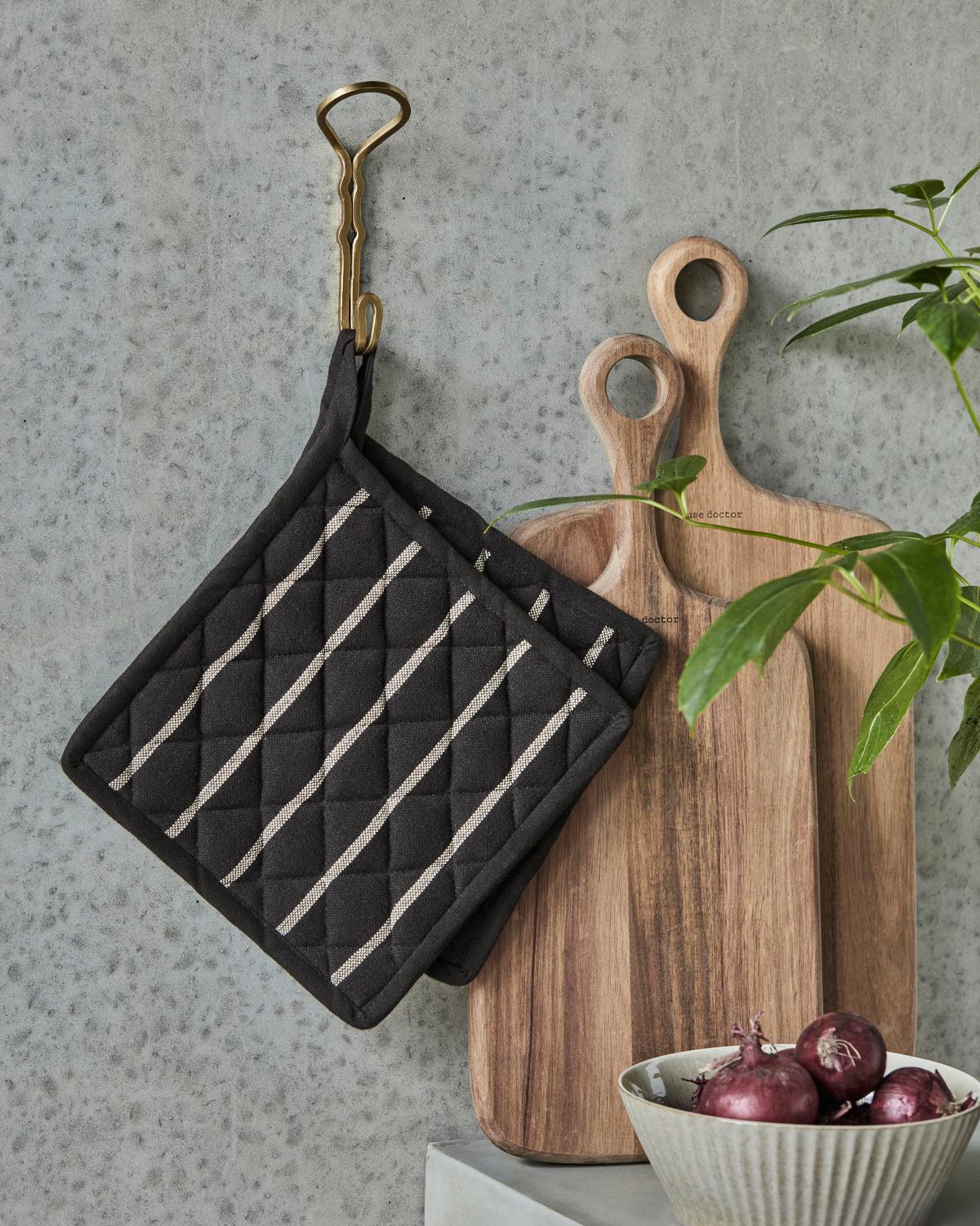 CHEF Potholders - Black with White Stripes - Set of 2