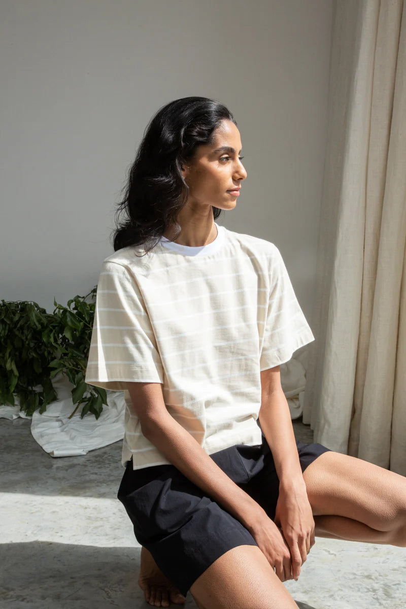 Bay-Sue Organic Cotton Top - Sand & White