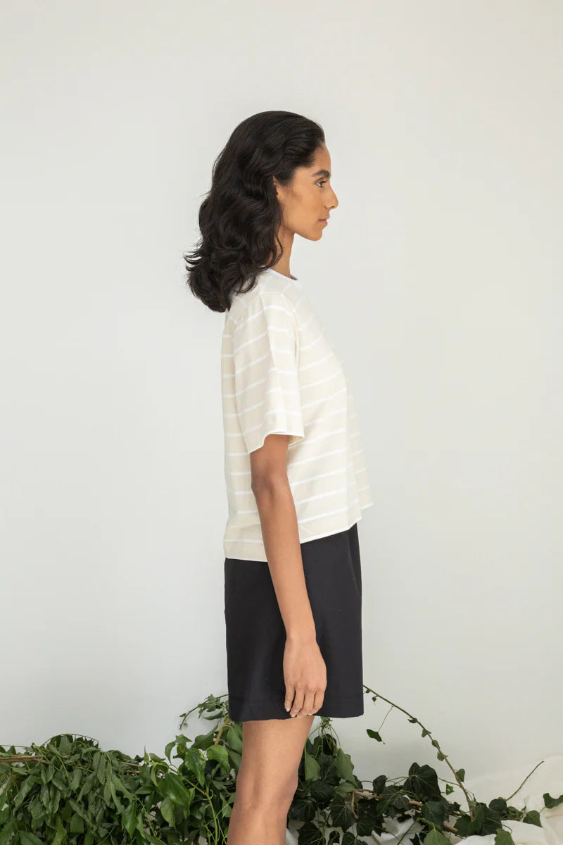 Bay-Sue Organic Cotton Top - Sand & White
