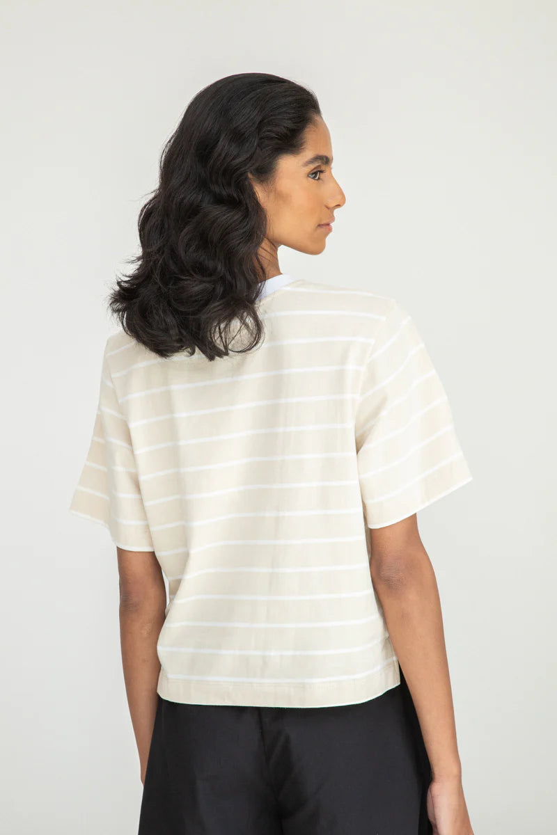 Bay-Sue Organic Cotton Top - Sand & White