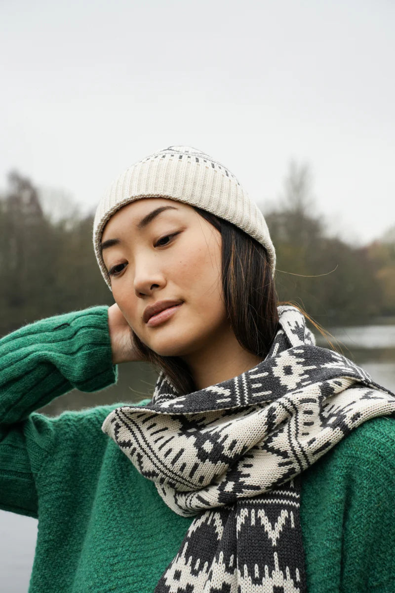 Janie-Sue Organic Cotton Knitted Scarf - Ecru Marl