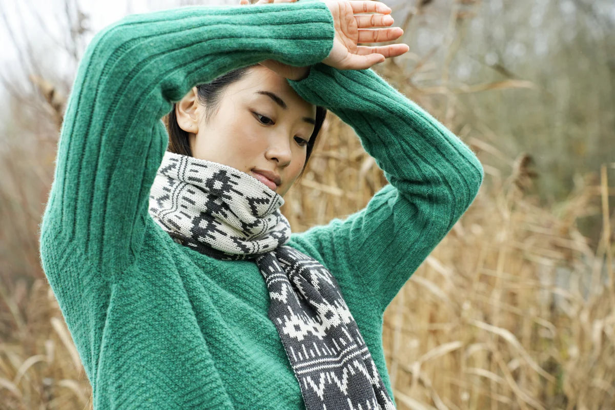 Janie-Sue Organic Cotton Knitted Scarf - Ecru Marl