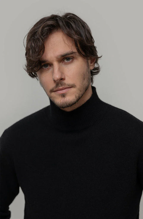 CLEMENTE - Recycled Cashmere Turtleneck Sweater - Slate Black