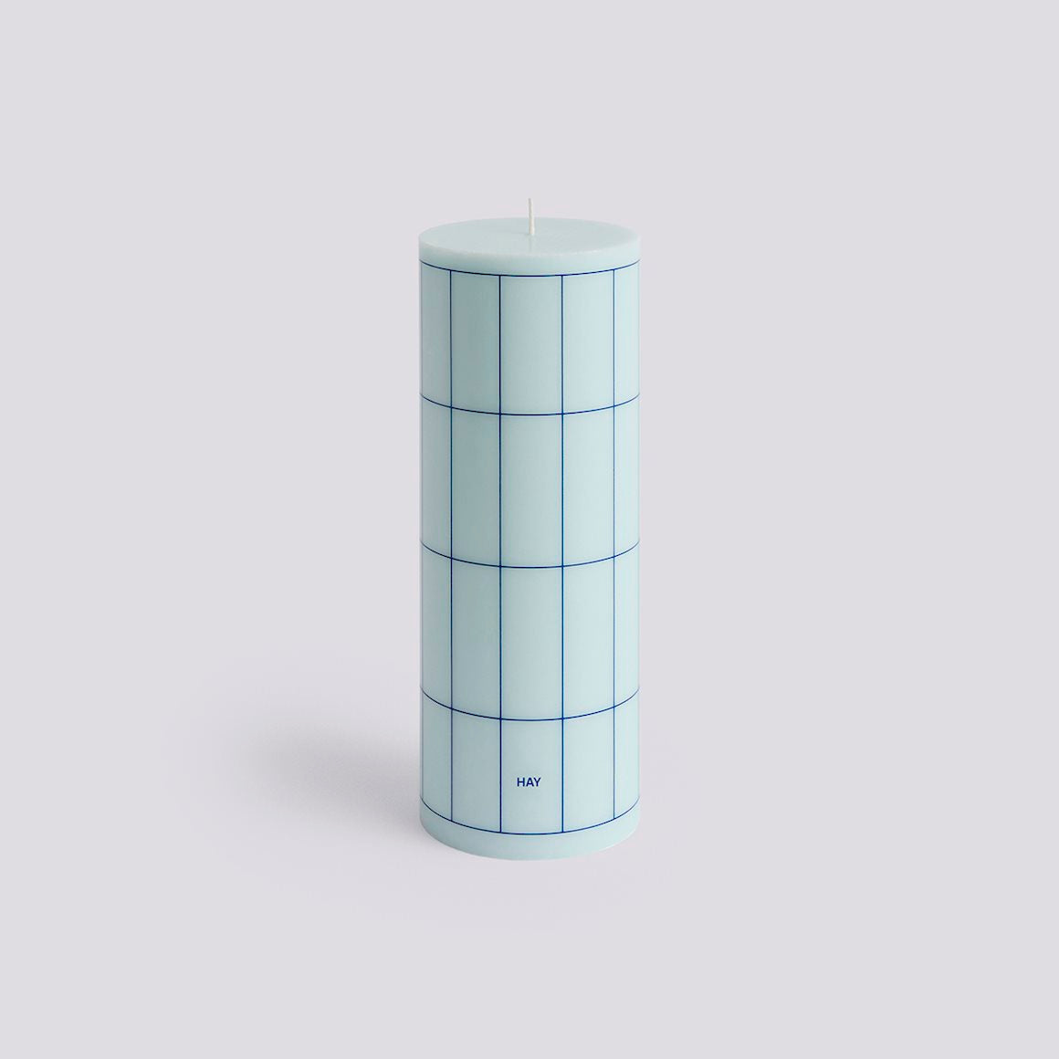 COLUMN CANDLE - LARGE - LIGHT BLUE WITH BLUE GRID CHECK