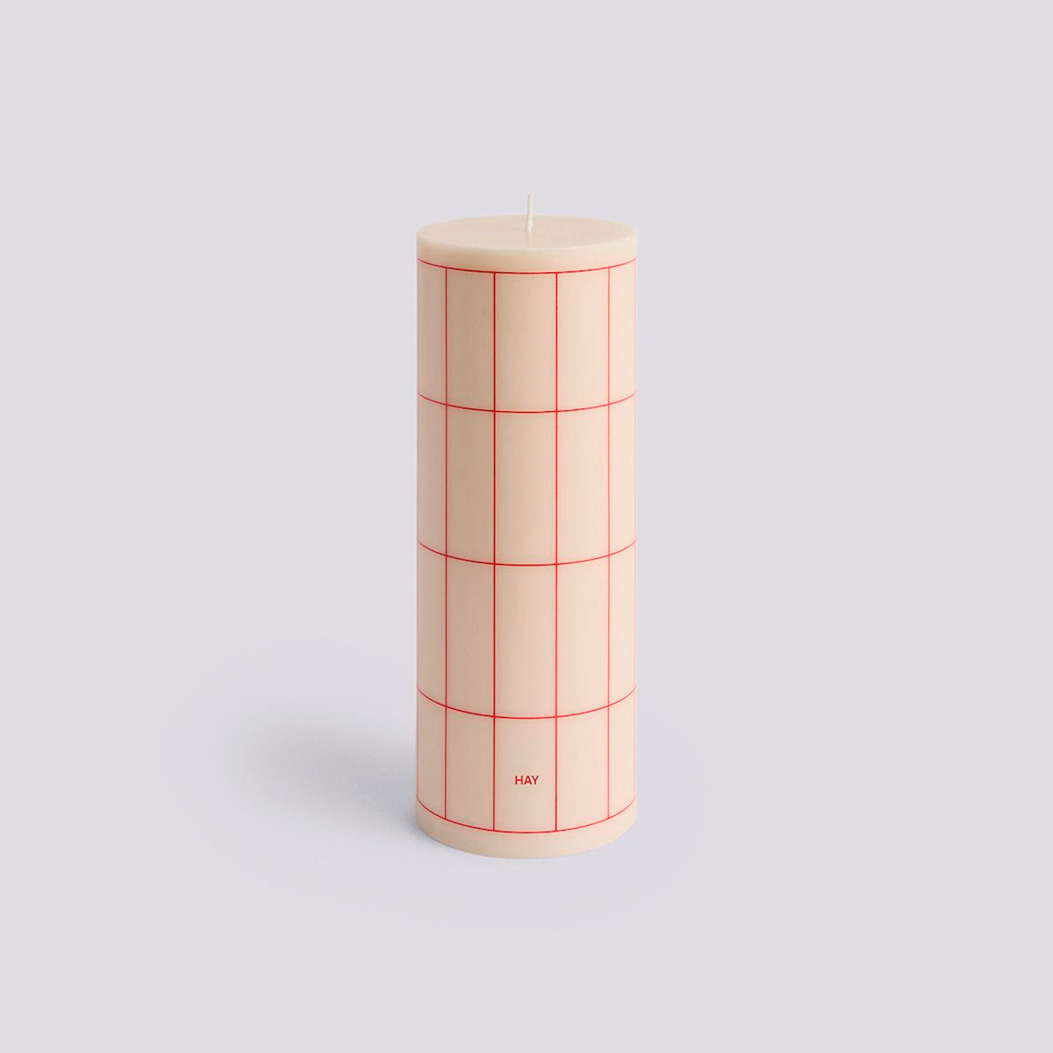 COLUMN CANDLE - LARGE - OFF-WHITE WITH RED GRID CHECK