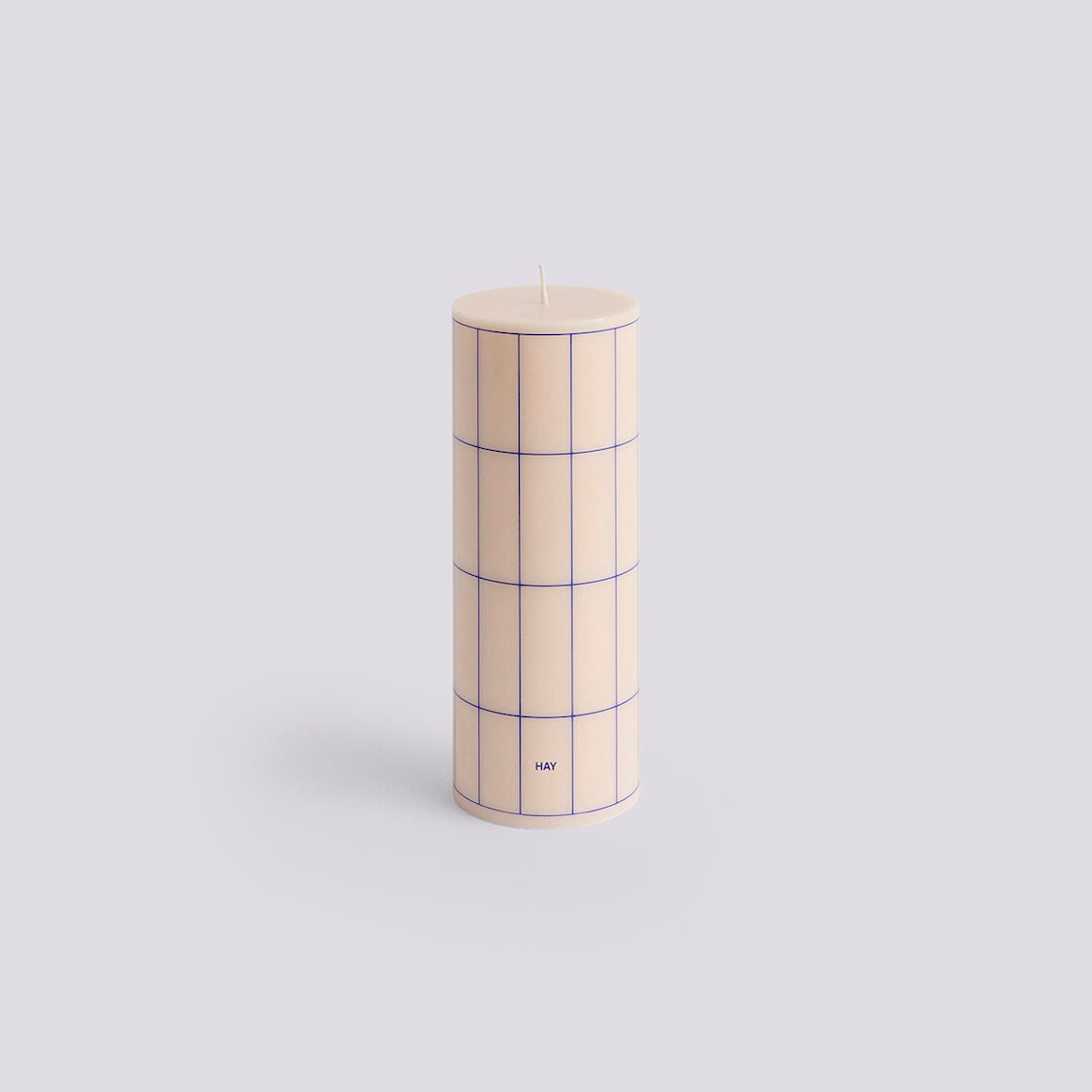 COLUMN CANDLE - MEDIUM - OFF-WHITE WITH BLUE GRID CHECK