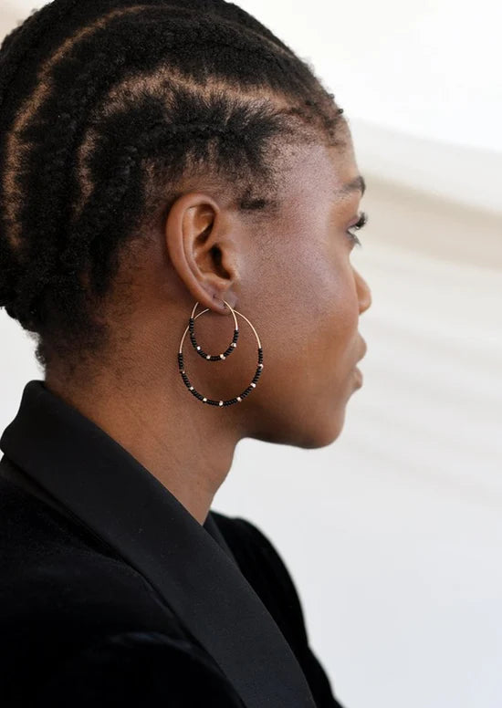 LARGE CRYSTAL HOOPS - BLACK