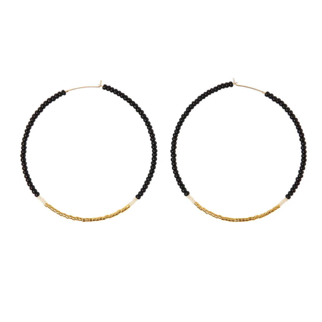LARGE HOOP EARRINGS - BLACK, CREAM & GOLD