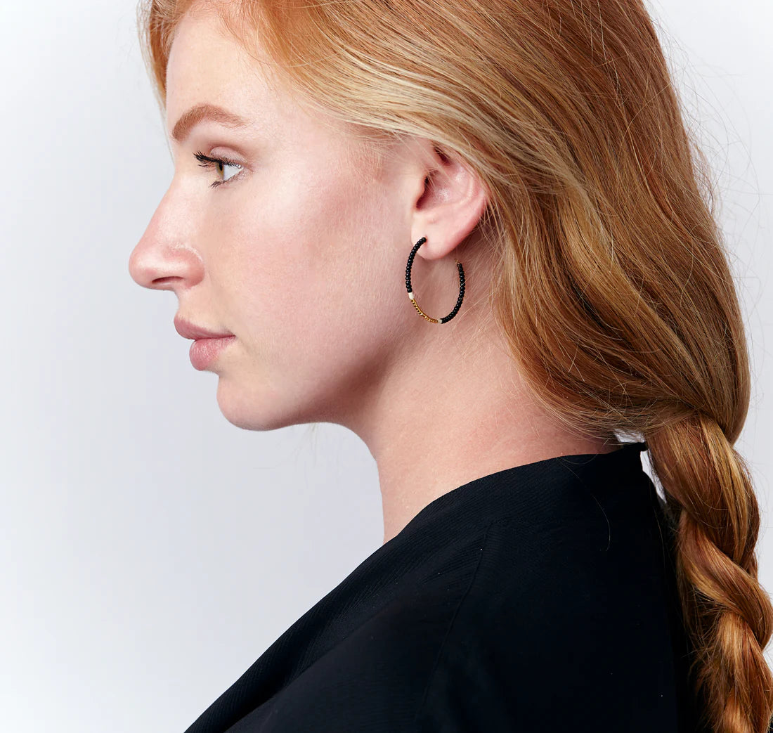 SMALL HOOP EARRINGS - BLACK, GOLD & CREAM