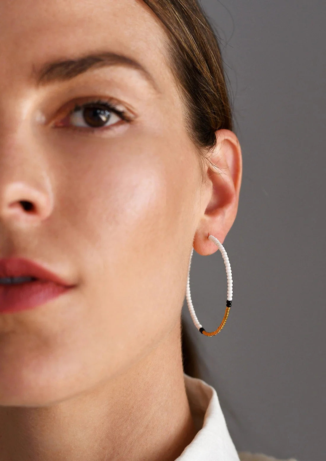 LARGE HOOP EARRINGS - WHITE, BLACK & GOLD