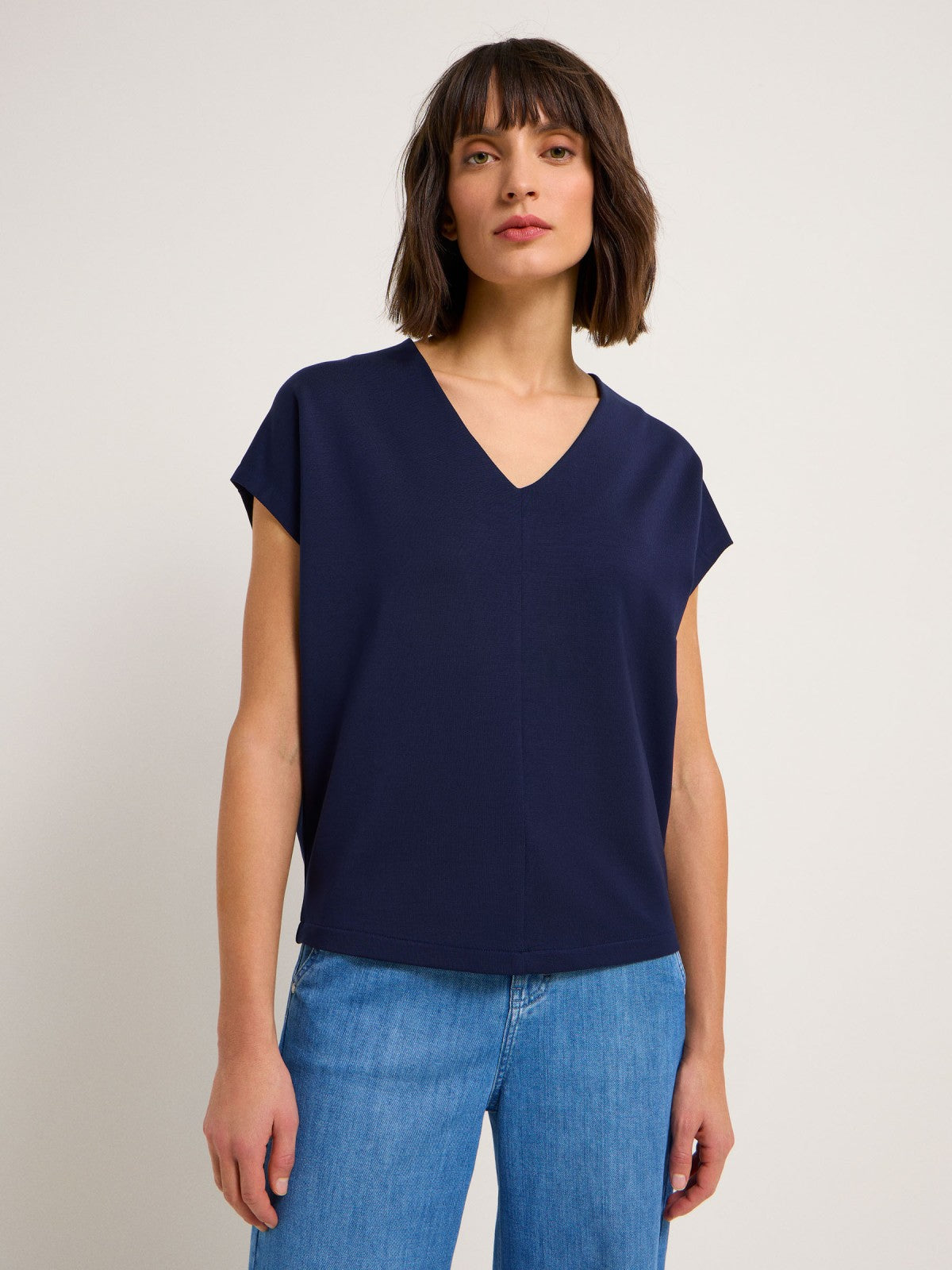 V-NECK SHIRT made of TENCEL™ Lyocell - Night Blue