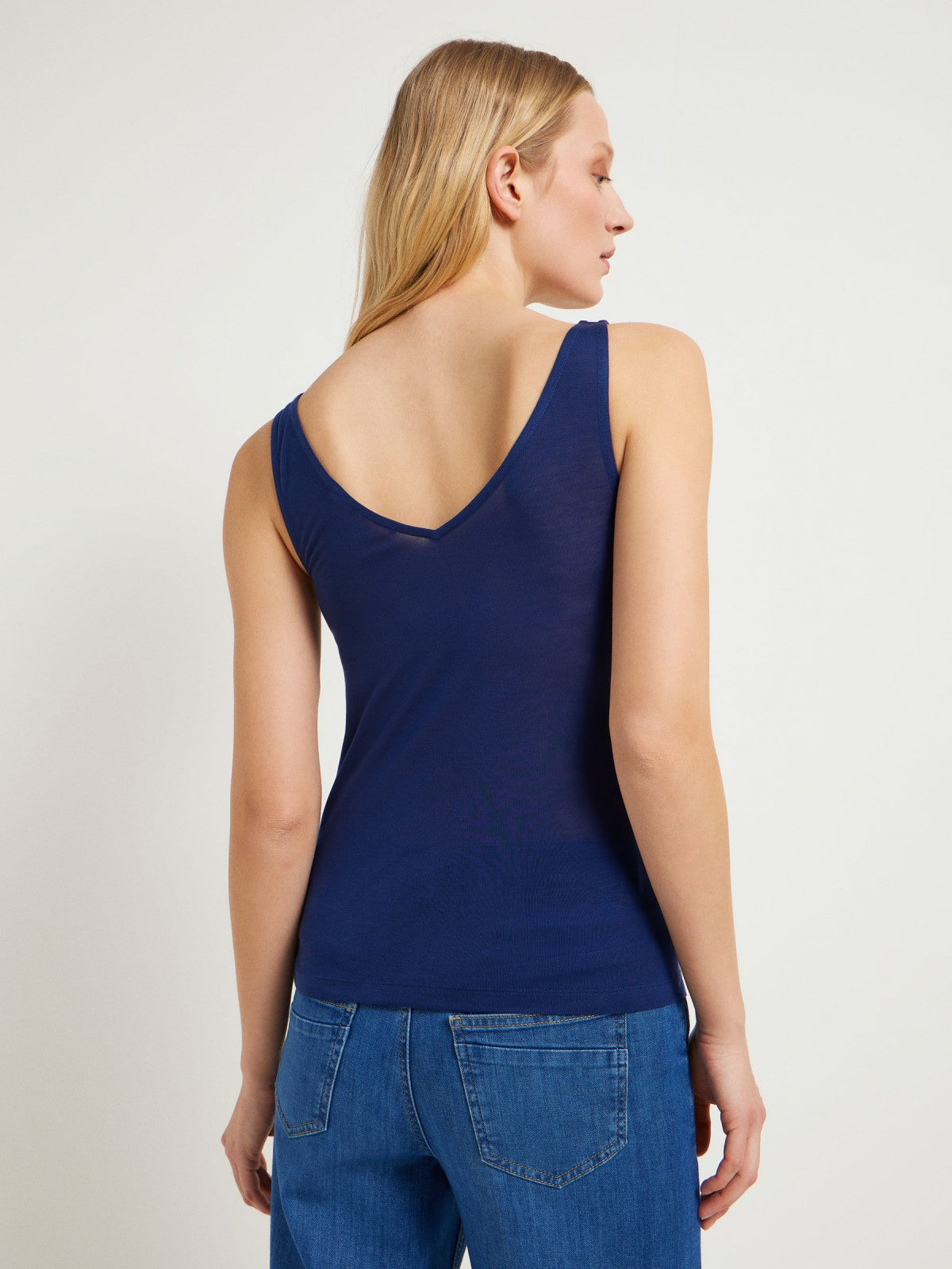 Top made from TENCEL™ with V-neck - Night Blue