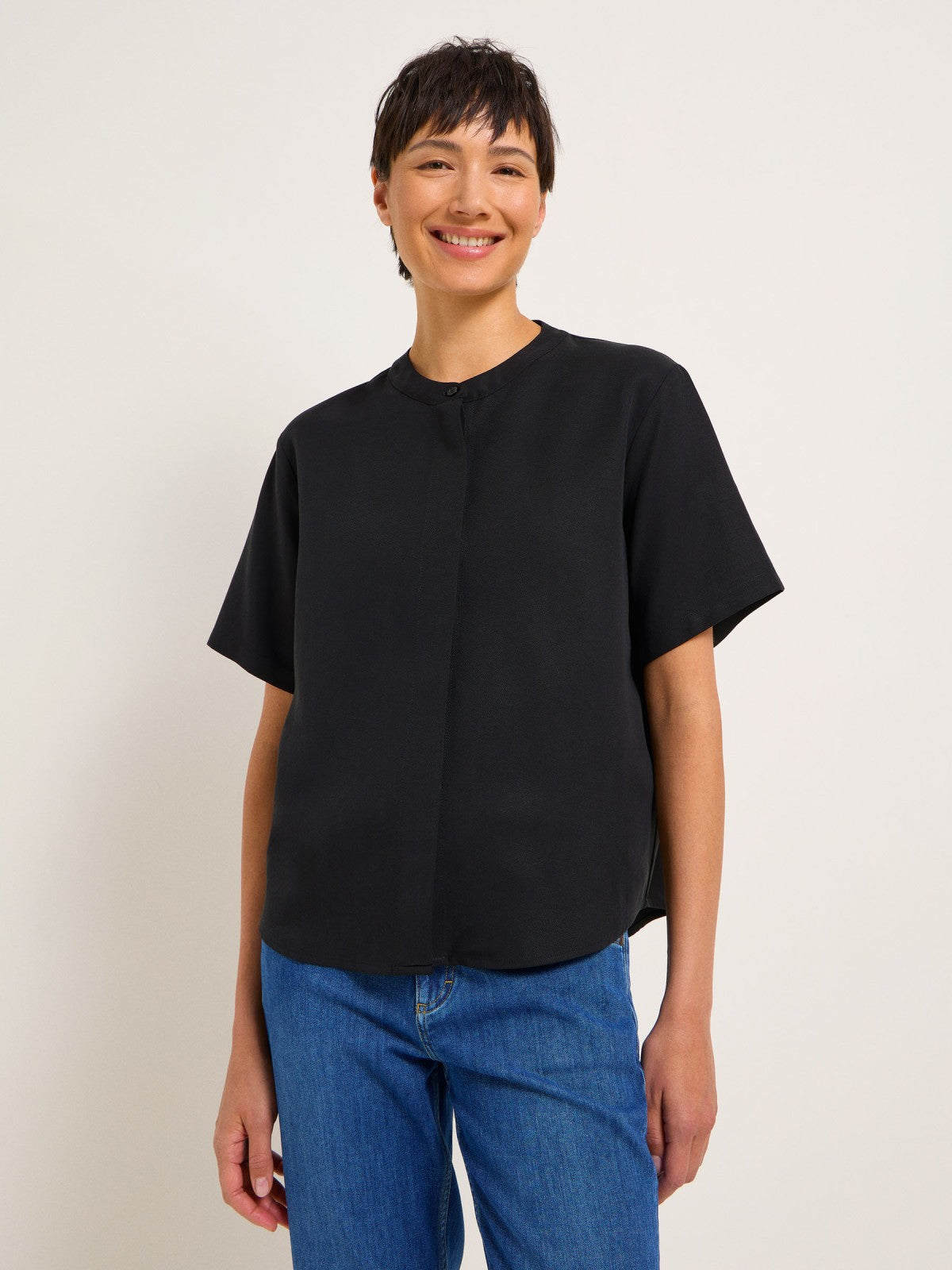 BLOUSE SHIRT made of TENCEL™ Lyocell & Linen - Black