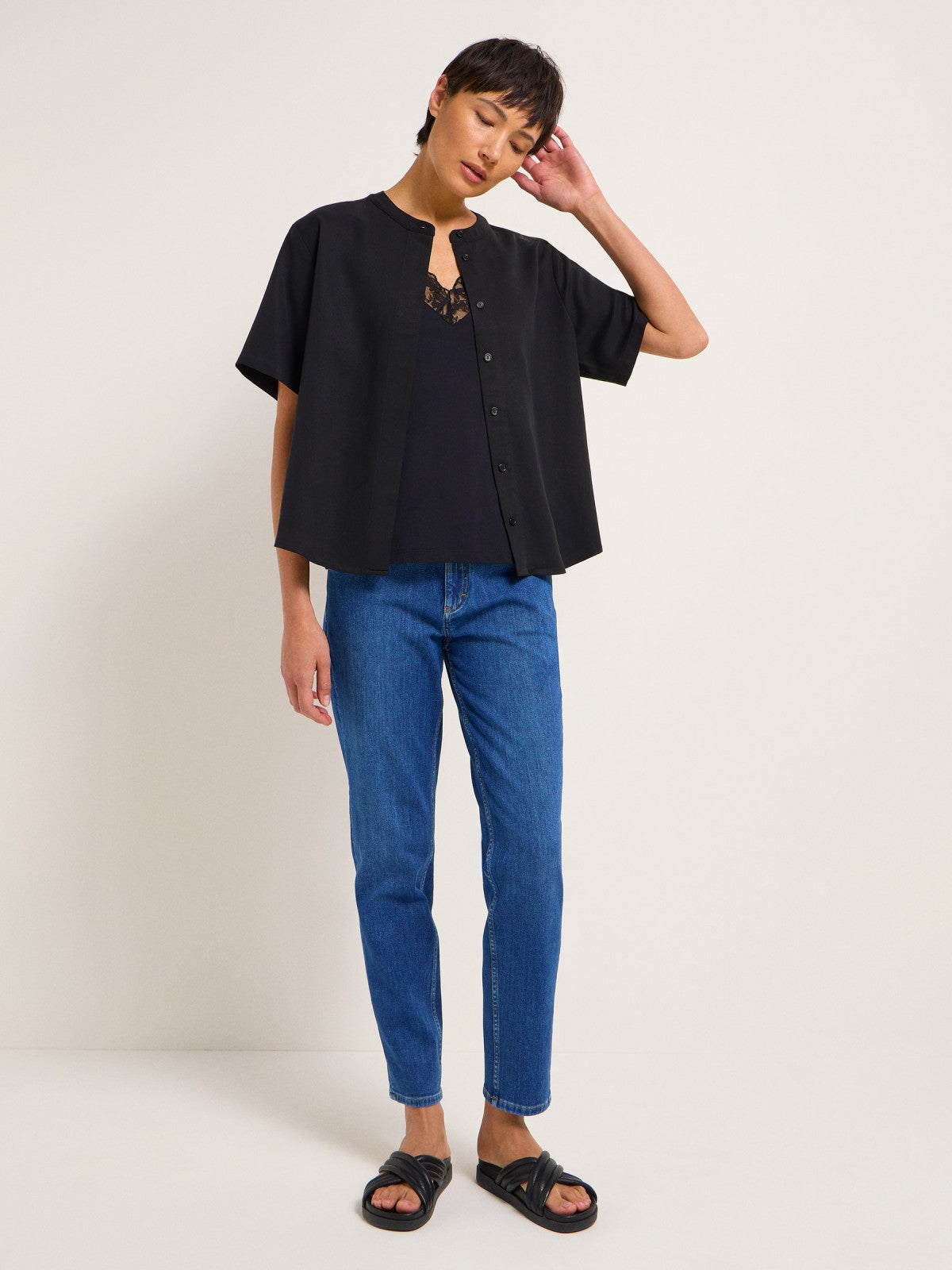 BLOUSE SHIRT made of TENCEL™ Lyocell & Linen - Black