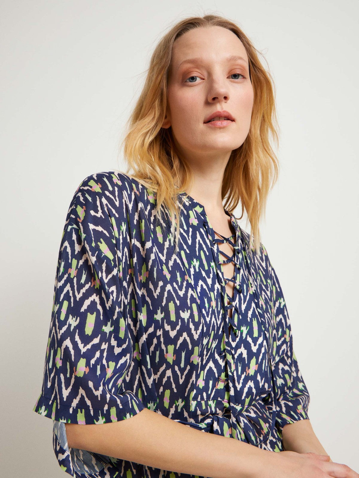 KAFTAN DRESS WITH IKAT PRINT made of TENCEL™ Modal & Silk - Night Blue