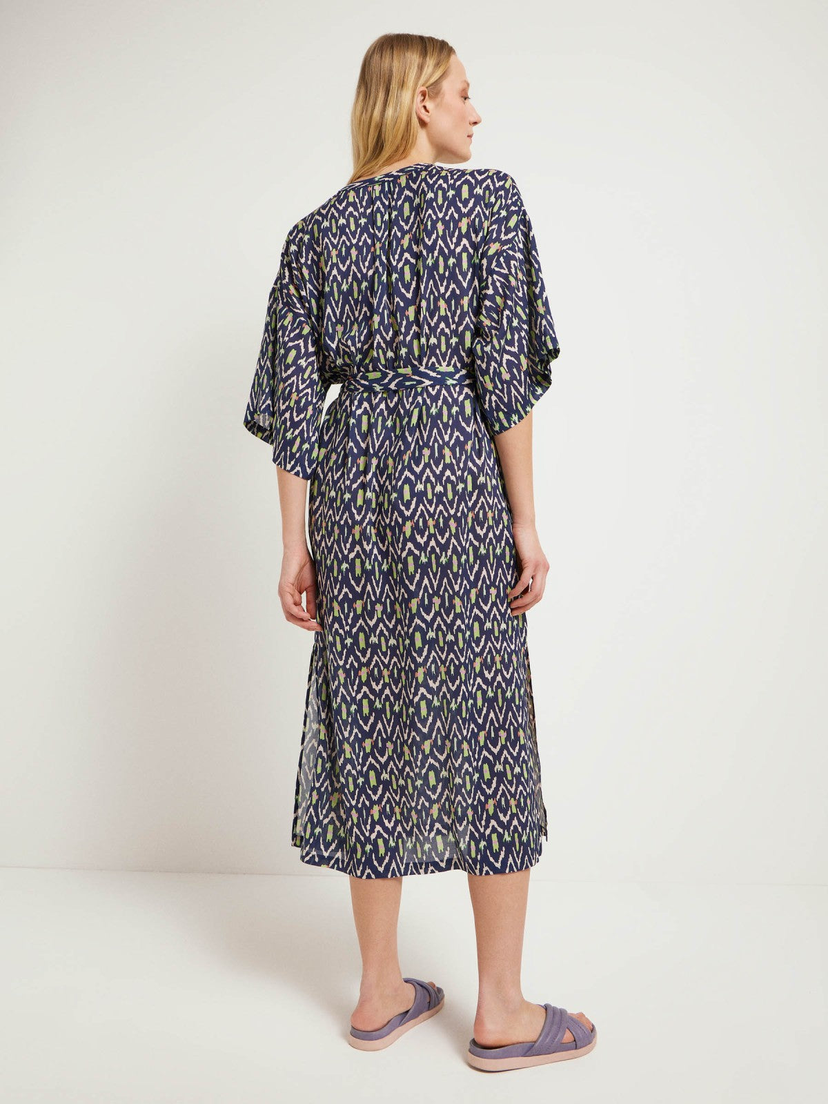 KAFTAN DRESS WITH IKAT PRINT made of TENCEL™ Modal & Silk - Night Blue