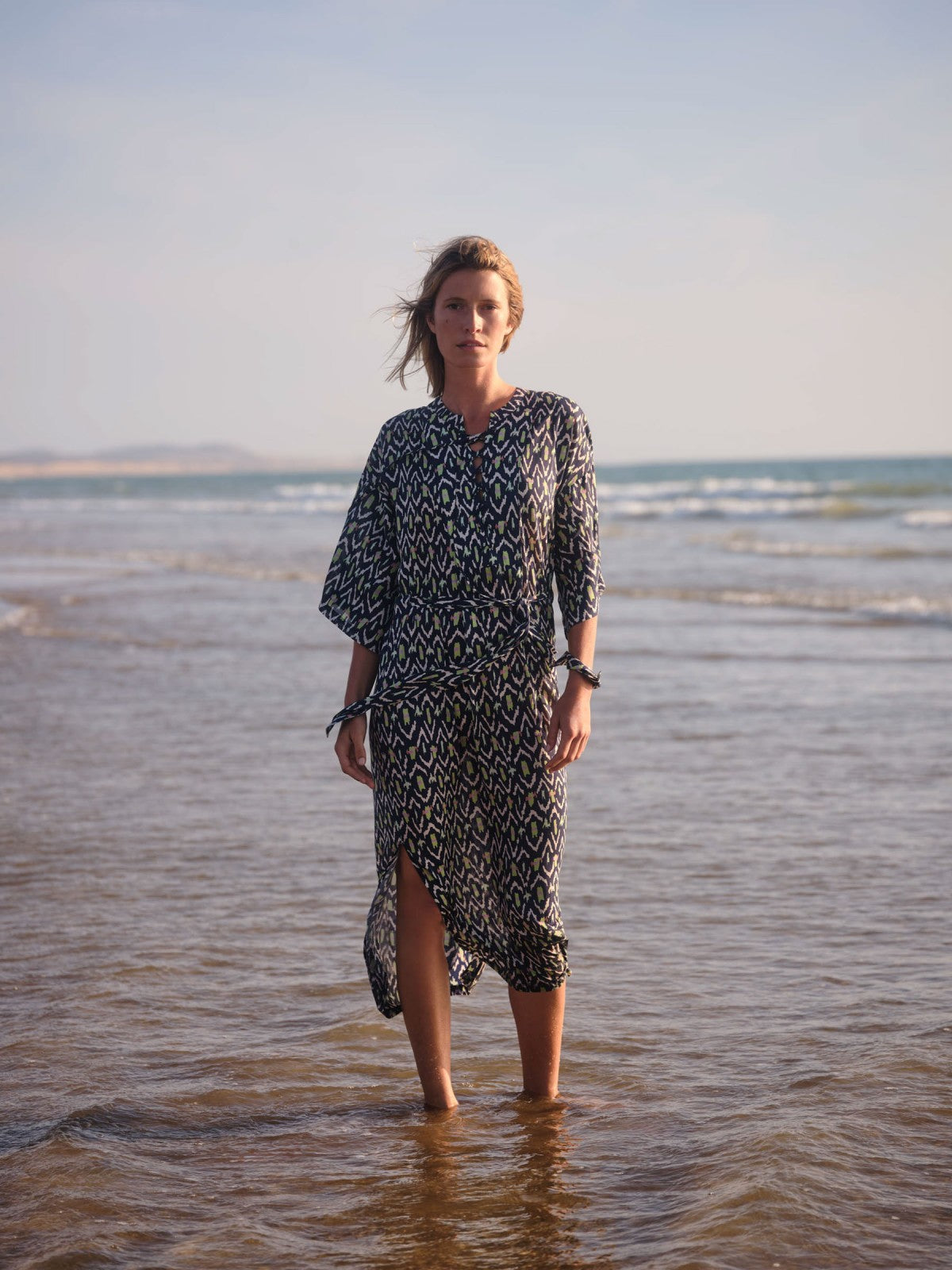 KAFTAN DRESS WITH IKAT PRINT made of TENCEL™ Modal & Silk - Night Blue