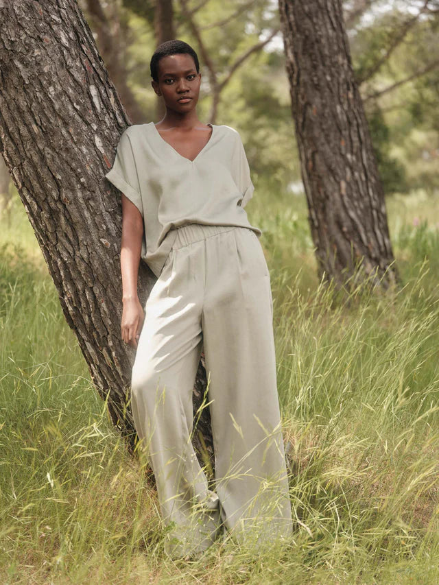 Wide-leg pants made from Tencel™ Lyocell - Aqua Grey