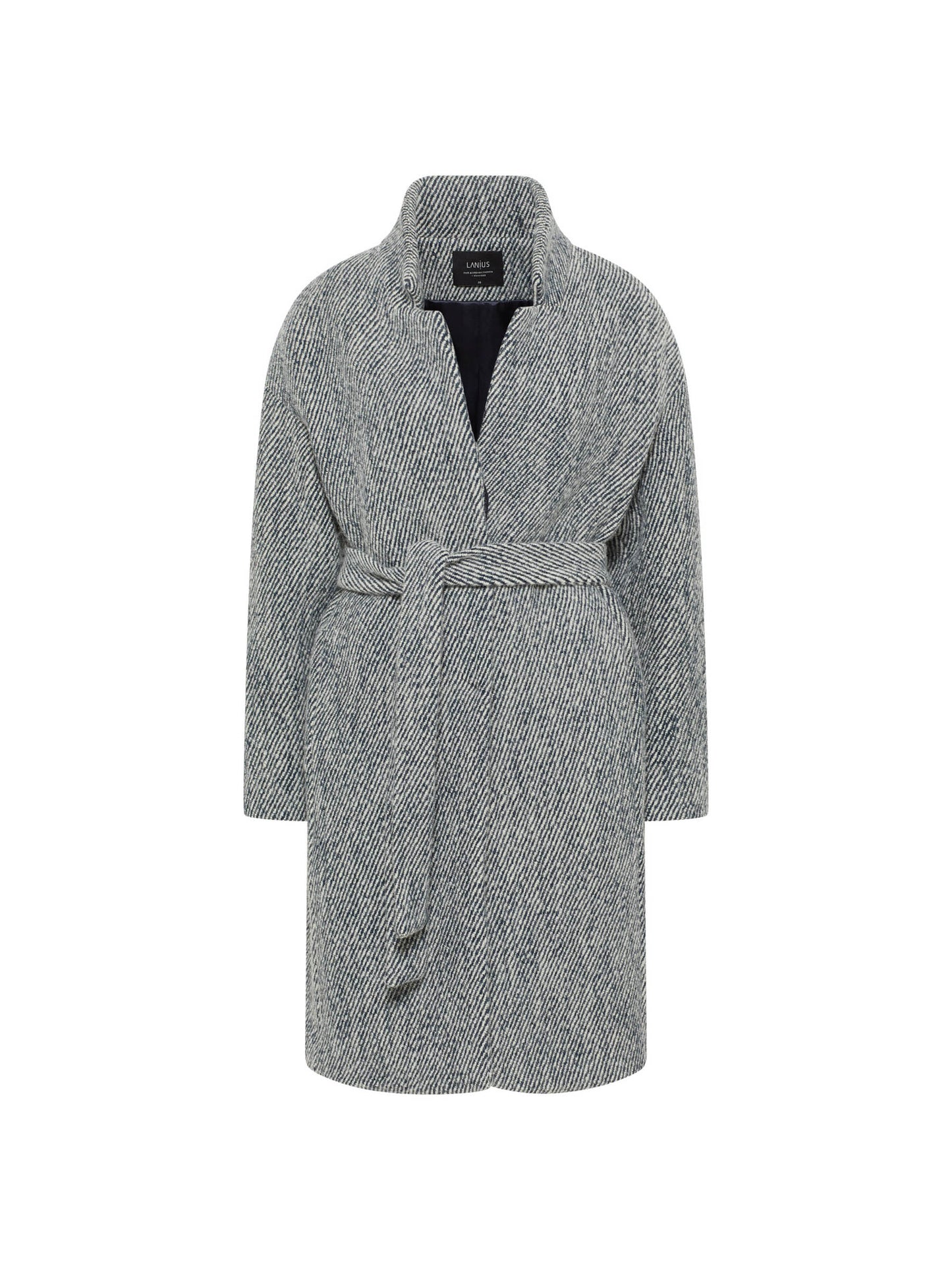 Coat with Tie Belt - Dark Blue/ Off White