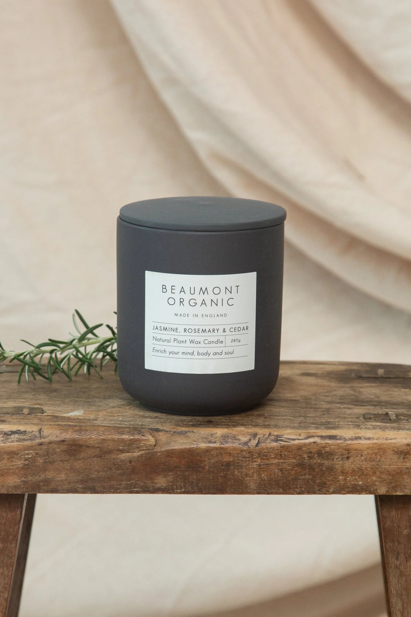 Jasmine, Rosemary & Cedar Candle in Graphite Black Ceramic - 280g