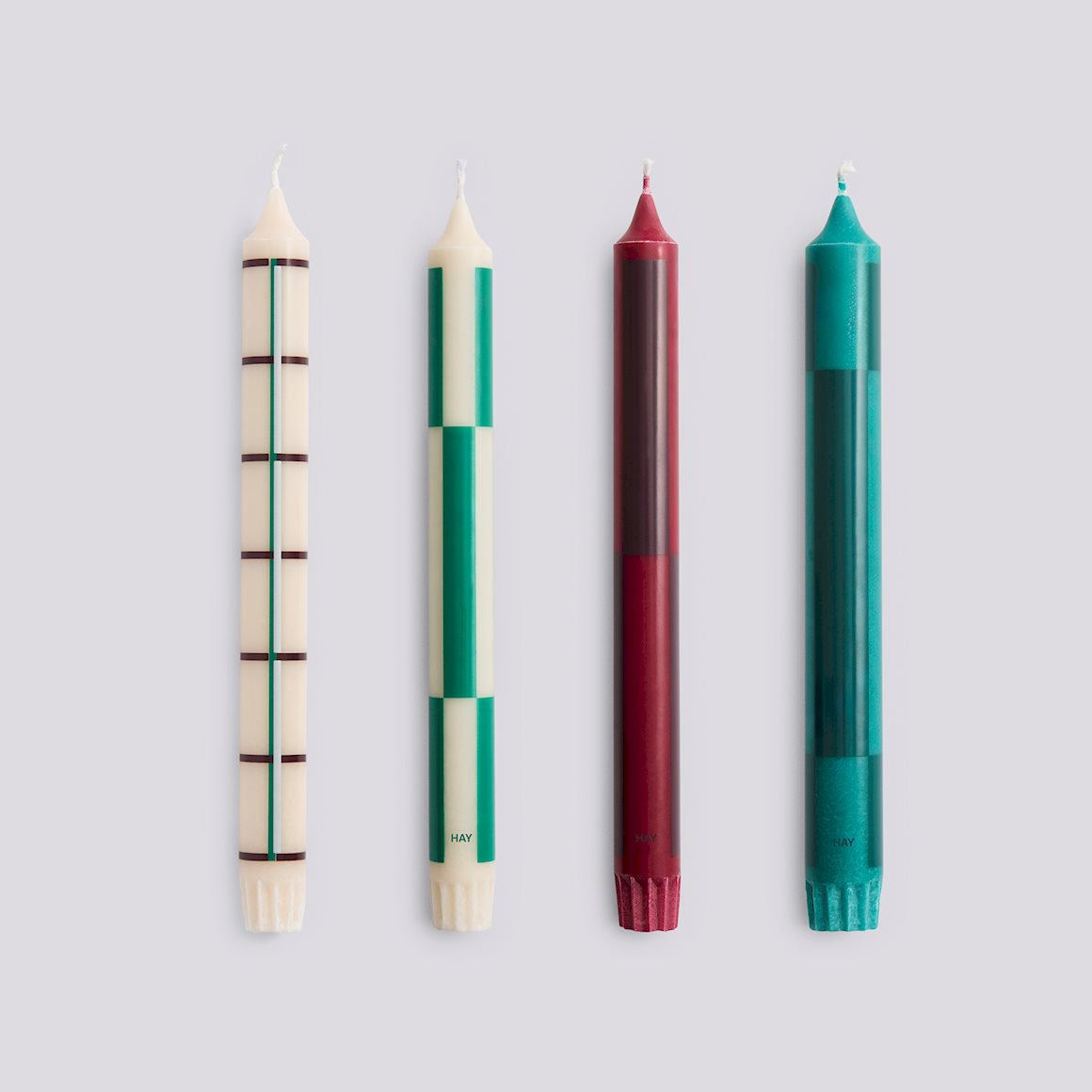 PATTERN CANDLE - GREENS & BORDEAUX - SET OF 4