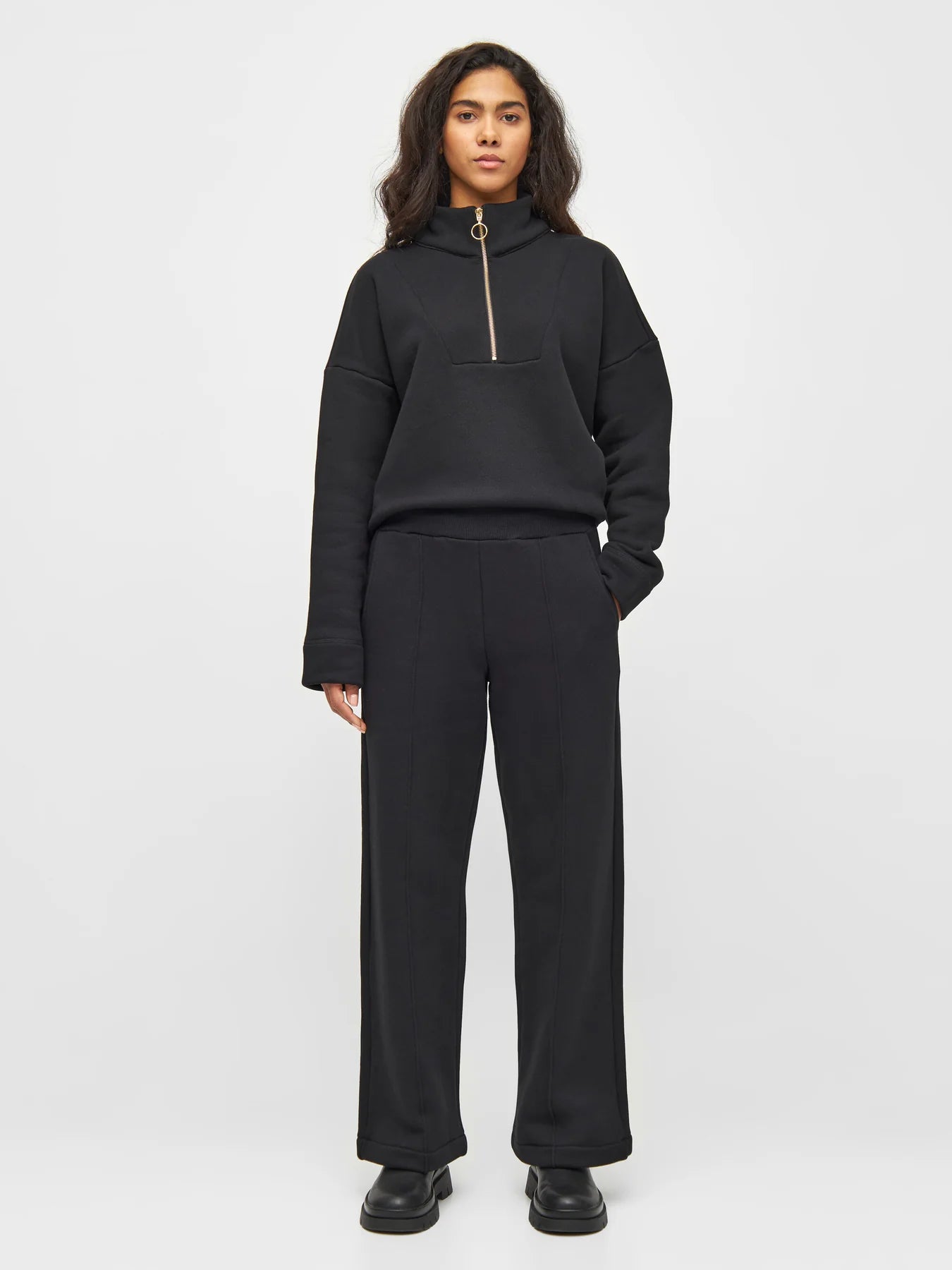 POSEY Wide High-Rise Sweat Elastic Waistband Pants -  Black Jet