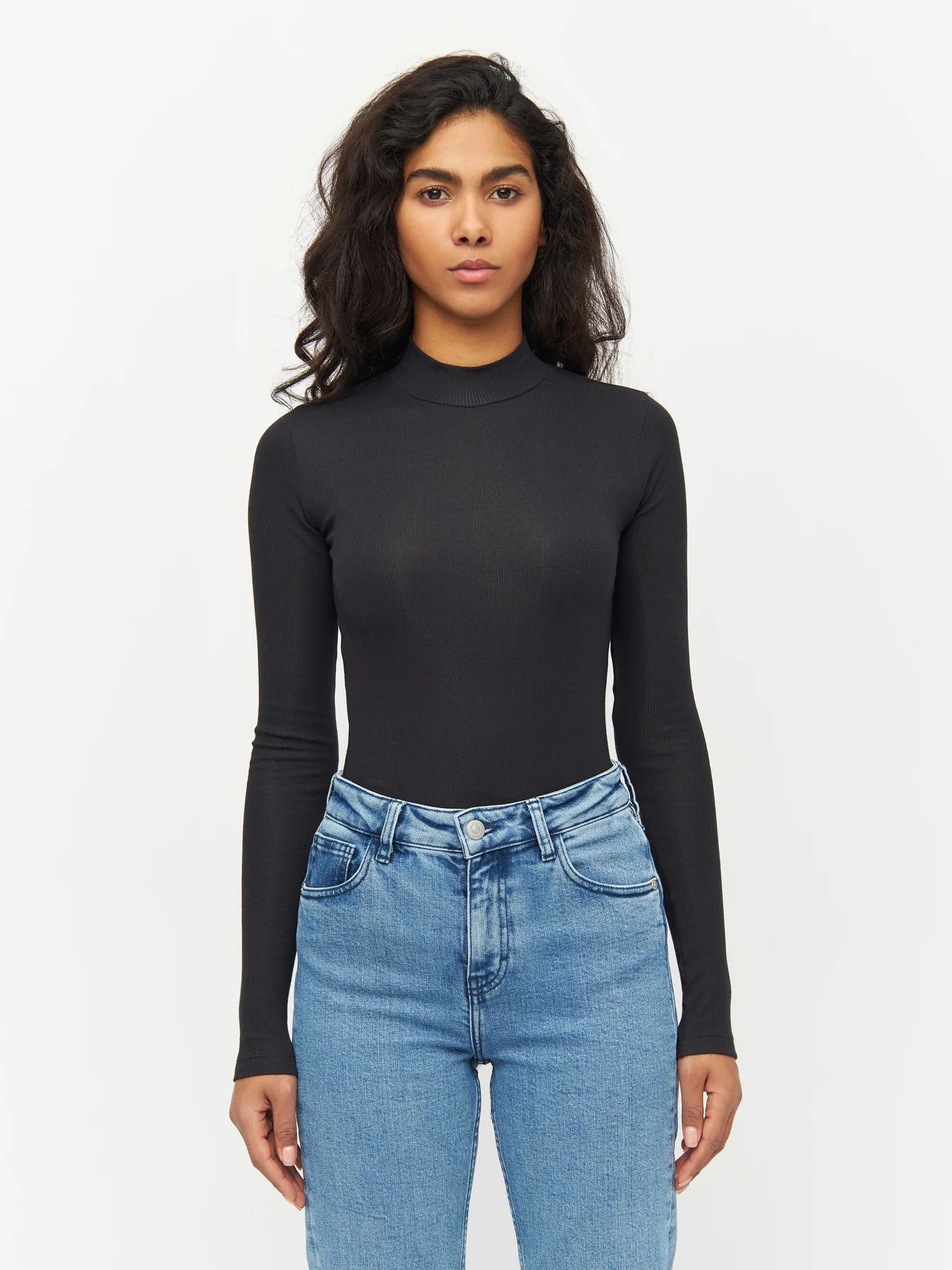 Rib High Neck Long Sleeve - GOTS/Vegan - Black Jet