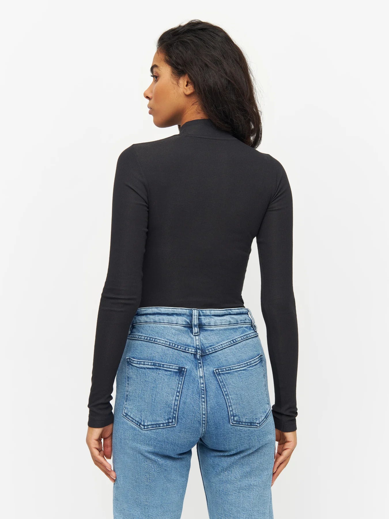 Rib High Neck Long Sleeve - GOTS/Vegan - Black Jet