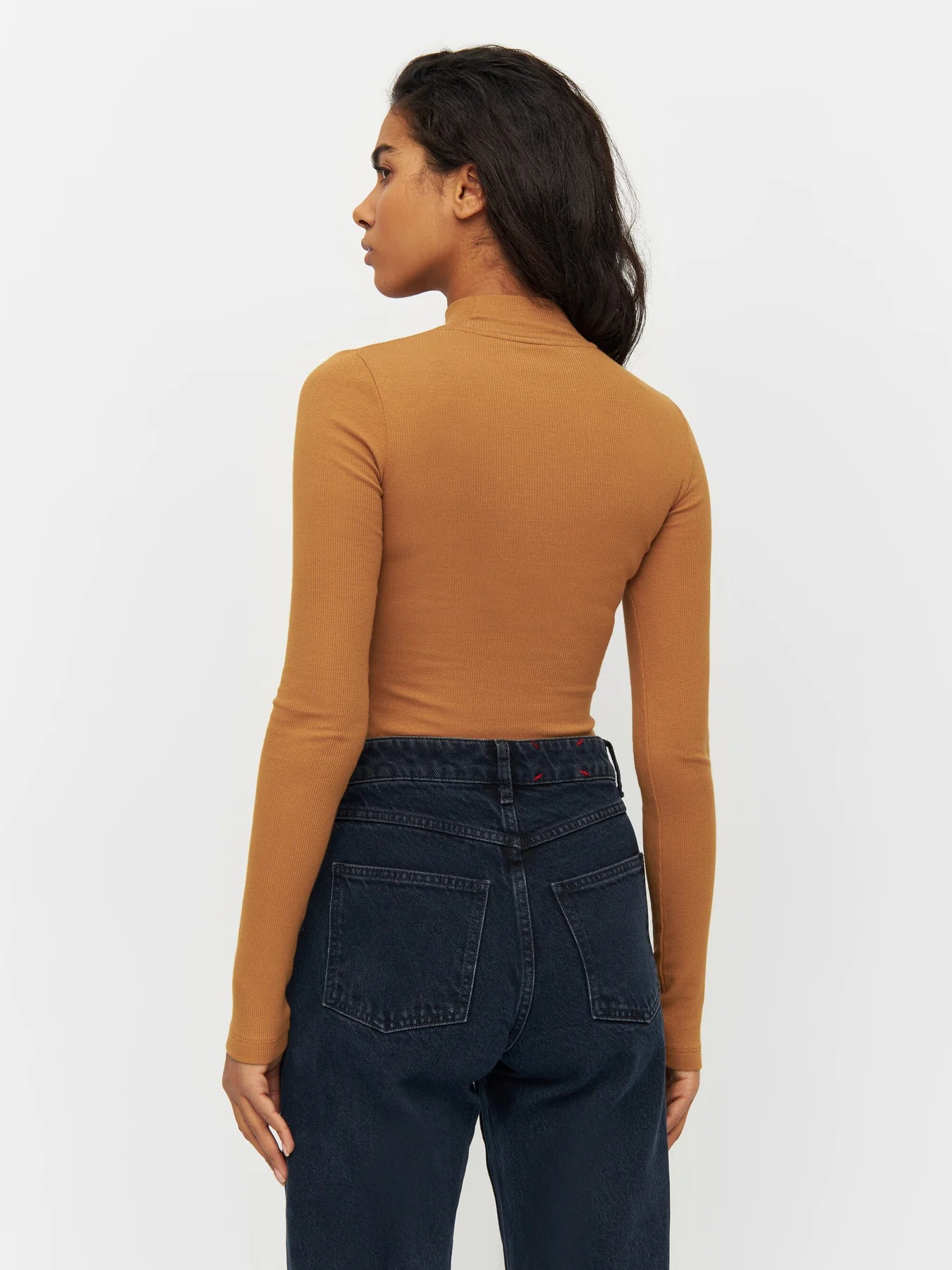 Rib High Neck Long Sleeve - GOTS/Vegan - Brown Sugar