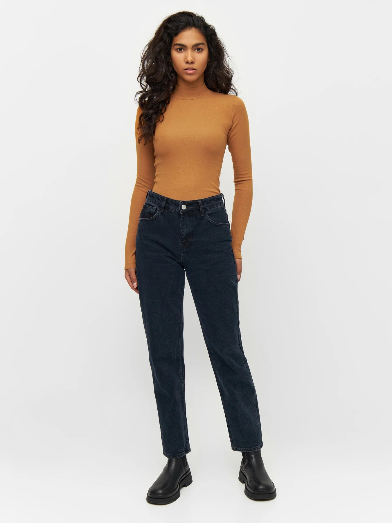 Rib High Neck Long Sleeve - GOTS/Vegan - Brown Sugar