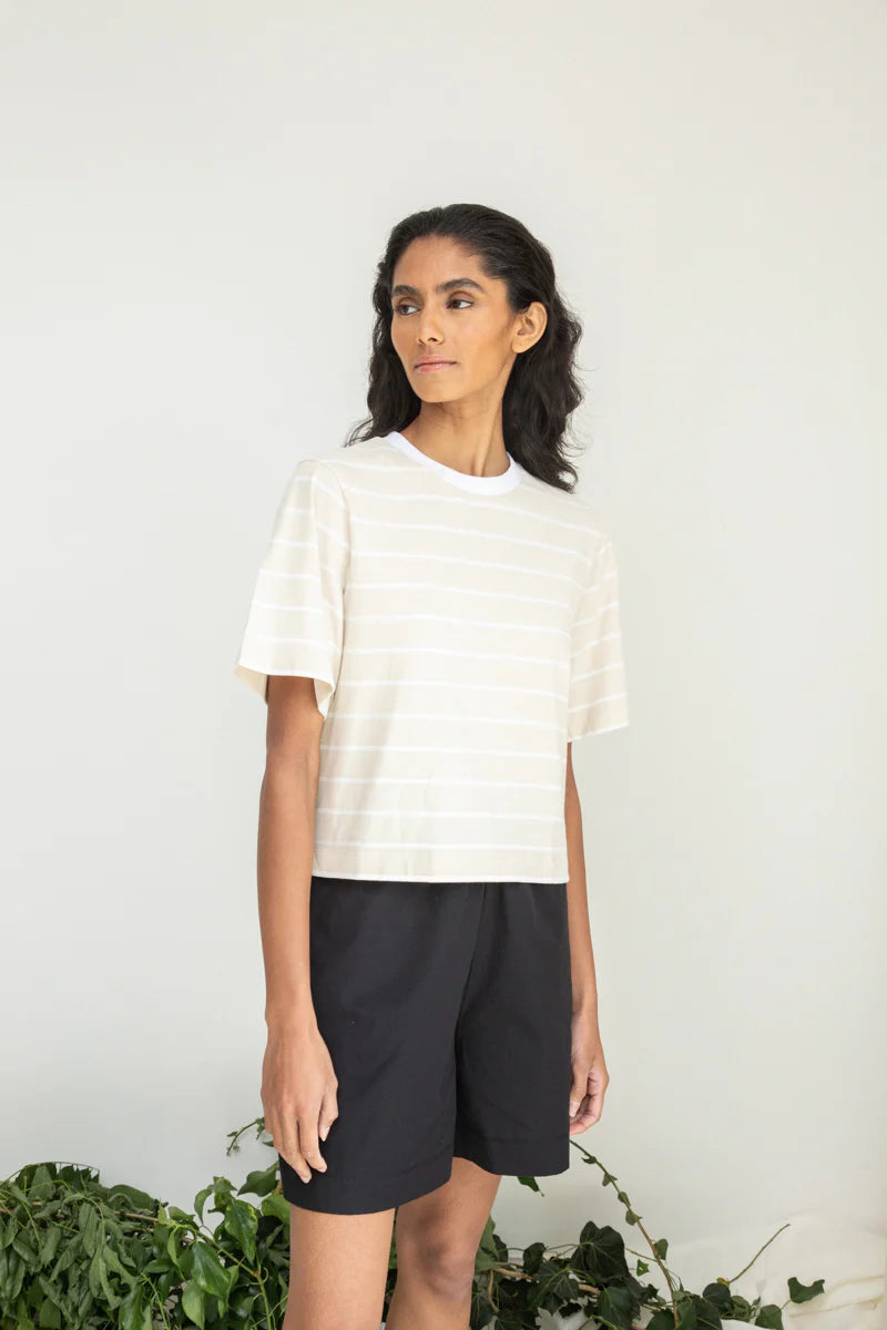 Bay-Sue Organic Cotton Top - Sand & White