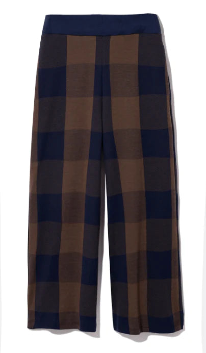 Thorne-Cay Organic Cotton Knitted Check Trouser - Walnut & Night Sky Check