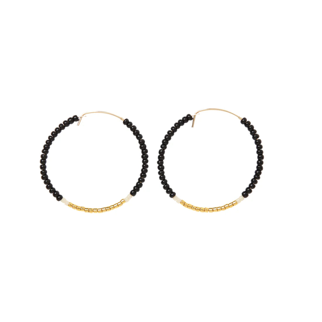 SMALL HOOP EARRINGS - BLACK, GOLD & CREAM