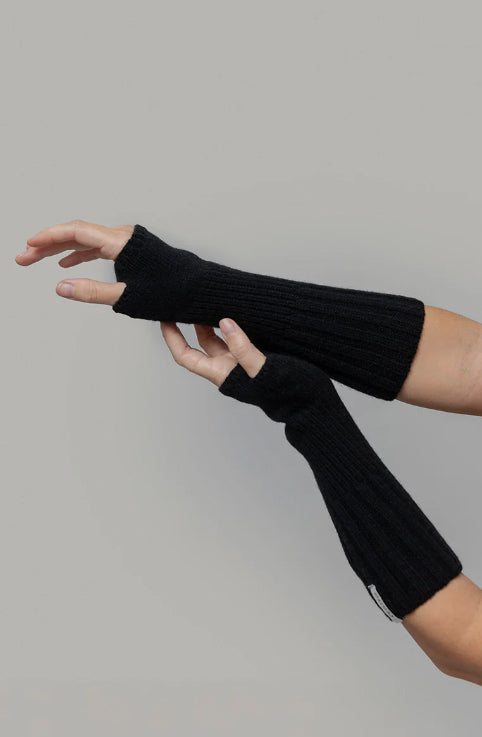 TAMARA - Recycled Cashmere Fingerless Gloves - Slate Black